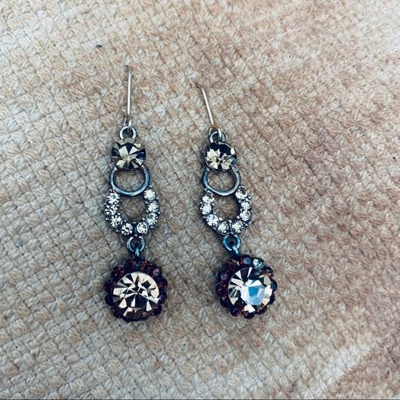 Chocolate Rhinestone Vintage Style Drop Earrings - Picture 2 of 4